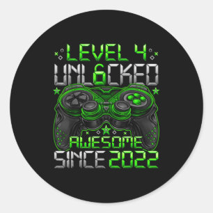 Level 4 Unlocked 4 Year Old Boys 4th Birthday Boy Classic Round Sticker