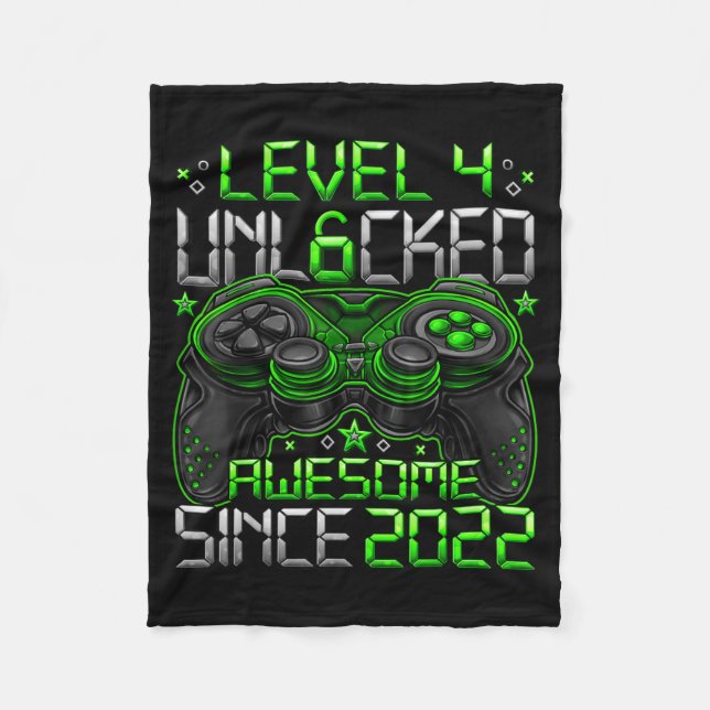 Level 4 Unlocked 4 Year Old Boys 4th Birthday Boy  Fleece Blanket (Front)