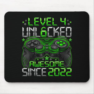 Level 4 Unlocked 4 Year Old Boys 4th Birthday Boy Mouse Mat