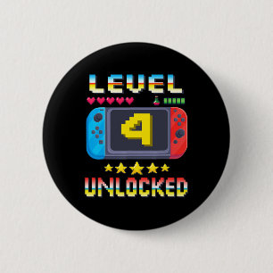Level 4 Unlocked 4th Birthday Shirt Video Game 4 Y 6 Cm Round Badge