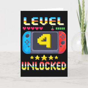 Level 4 Unlocked 4th Birthday Shirt Video Game 4 Y Card