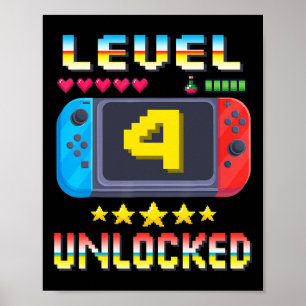 Level 4 Unlocked 4th Birthday Shirt Video Game 4 Y Poster