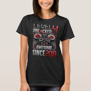 Level 4 Unlocked Awesome Since 2018 4th Birthday T-Shirt