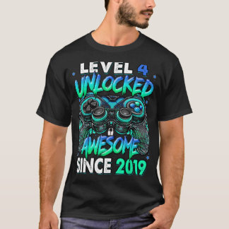 Level 4 Unlocked Awesome Since 2019 4th Birthday G T-Shirt