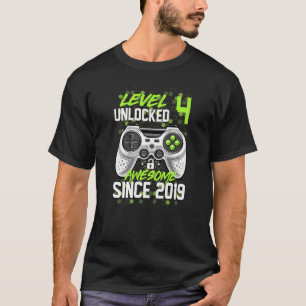 Level 4 Unlocked Awesome Since 2019 4th Birthday G T-Shirt