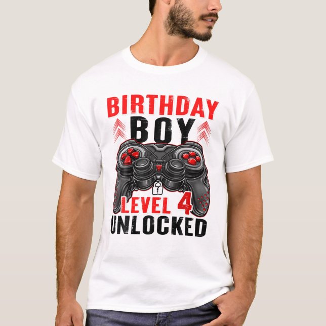 Level 4 Unlocked Birthday Boy 4 Year Old Boys Gami T-Shirt (Front)