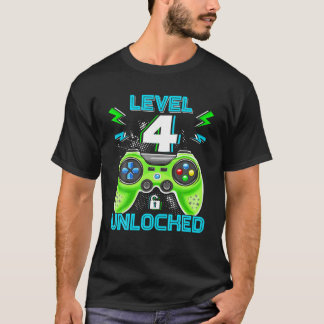 Level 4 Unlocked Birthday Kids 4Th Video Game Four T-Shirt