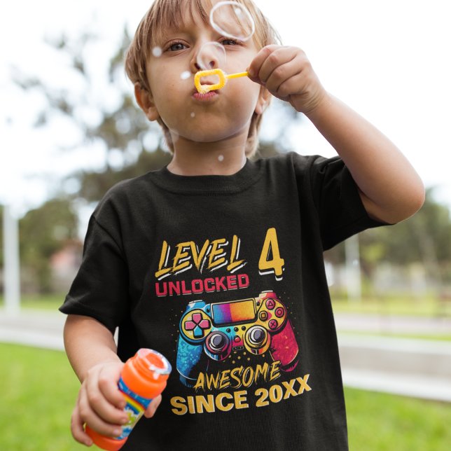 Level 4 Unlocked - Funny Birthday 4 Kids T-Shirt (Creator Uploaded)