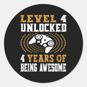 Level 4 Unlocked Video Game 4th Birthday Classic Round Sticker