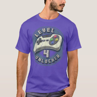 Level 4 Unlocked Video Game 4th Birthday Gamer Boy T-Shirt