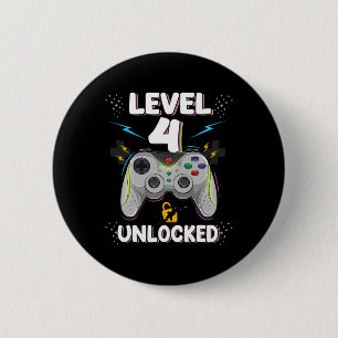 Level 4 Unlocked Video Game 4th Birthday Gamer Gif 6 Cm Round Badge