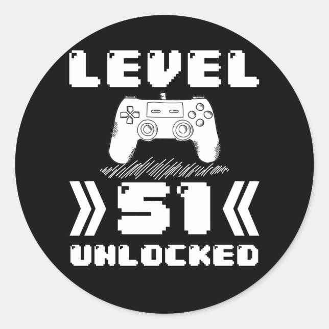 Level 51 Unlocked 51th Birthday 51 Year Old Gamer Classic Round Sticker (Front)