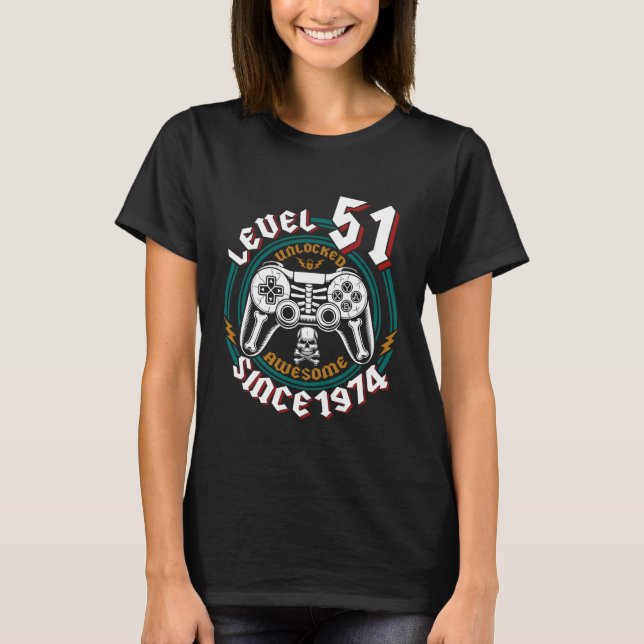 Level 51 Unlocked Awesome Since 1974, Gamer 51st B T-Shirt (Front)