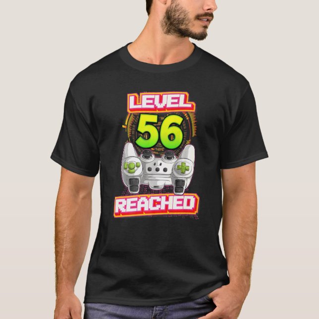 Level 56 Reached Gamer 56th Birthday Video Gaming  T-Shirt (Front)