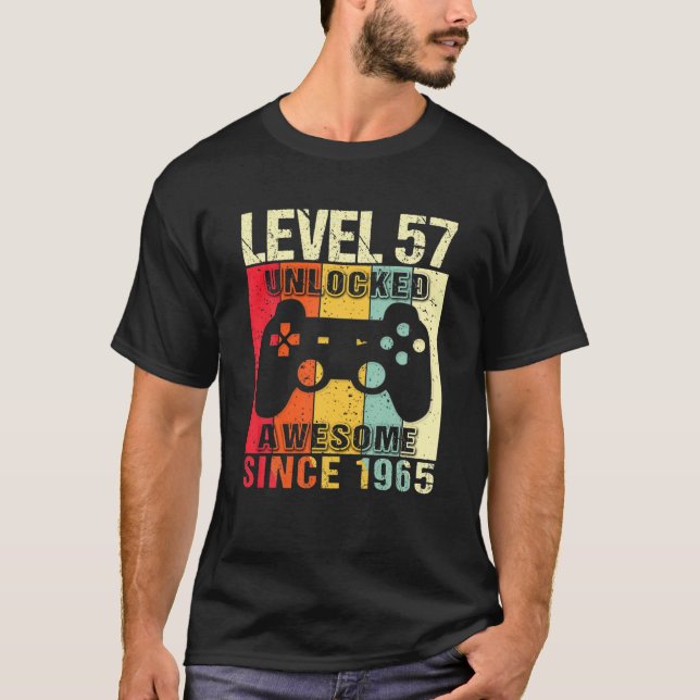 Level 57 Unlocked 57Th Birthday Gamer Awesome Sinc T-Shirt (Front)