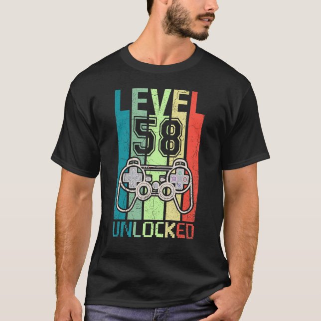 Level 58 Unlocked  Video Gamer 58th Birthday  Tee (Front)