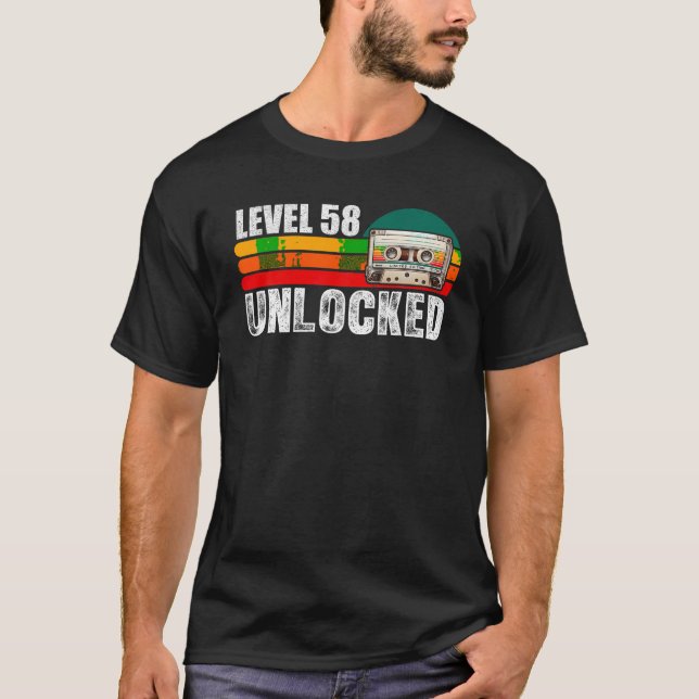 Level 58 Unlocked Video Games 58th Birthday T Shir T-Shirt (Front)