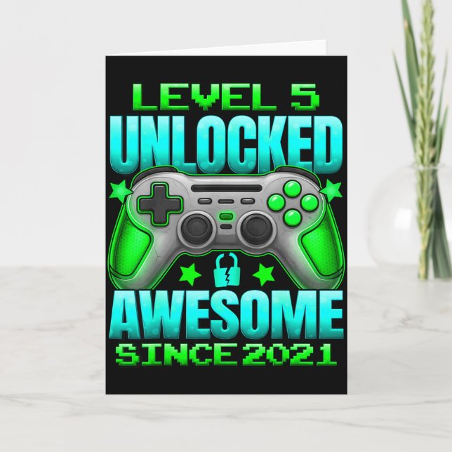 Level 5 Unlocked 5 Year Old For Boys 5th Birthday  Card (Front)