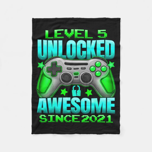 Level 5 Unlocked 5 Year Old For Boys 5th Birthday  Fleece Blanket (Front)