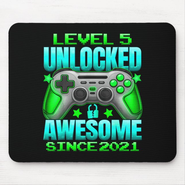 Level 5 Unlocked 5 Year Old For Boys 5th Birthday  Mouse Mat (Front)