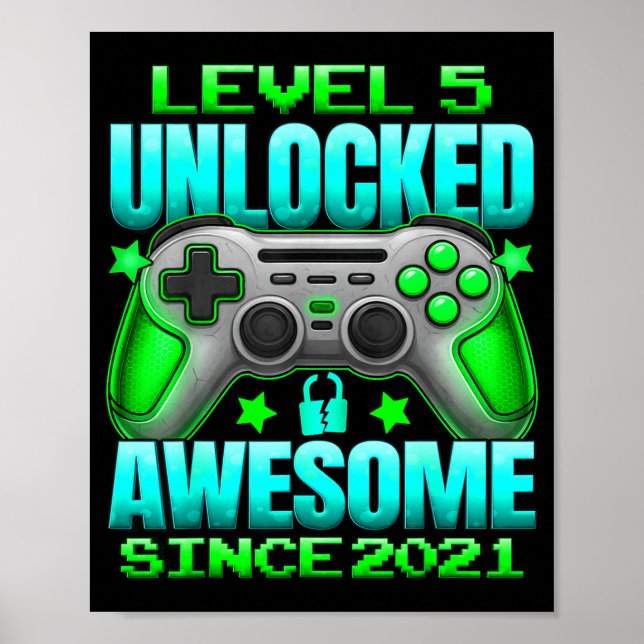 Level 5 Unlocked 5 Year Old For Boys 5th Birthday  Poster (Front)
