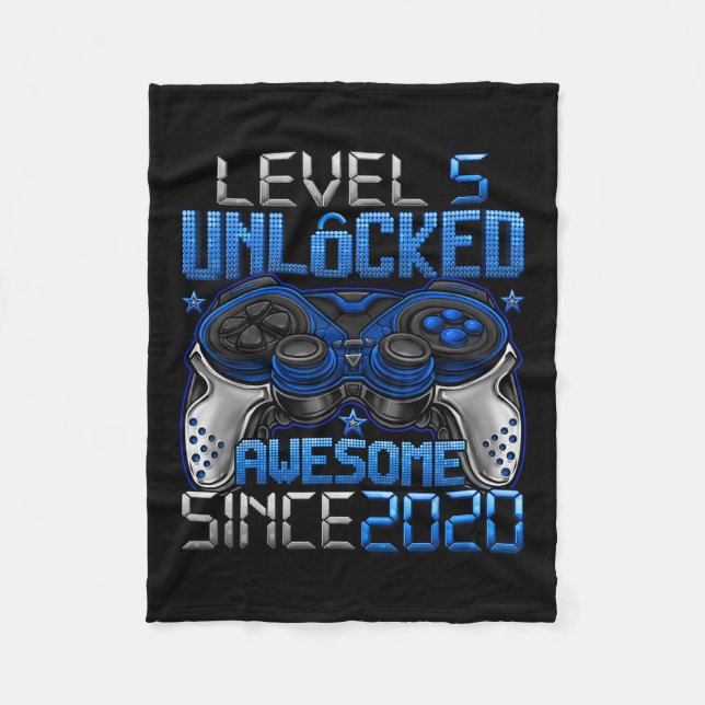Level 5 Unlocked 5 Year Old Gifts For Boys 5th Bir Fleece Blanket (Front)