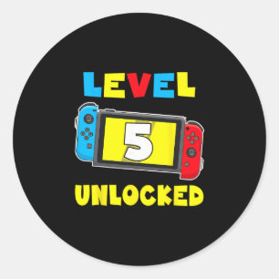 Level 5 Unlocked 5th Birthday Shirt Video Game 5 Y Classic Round Sticker