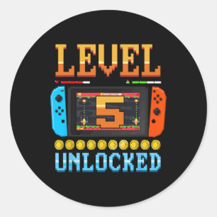 Level 5 Unlocked 5th Birthday Shirt Video Game 5 Y Classic Round Sticker