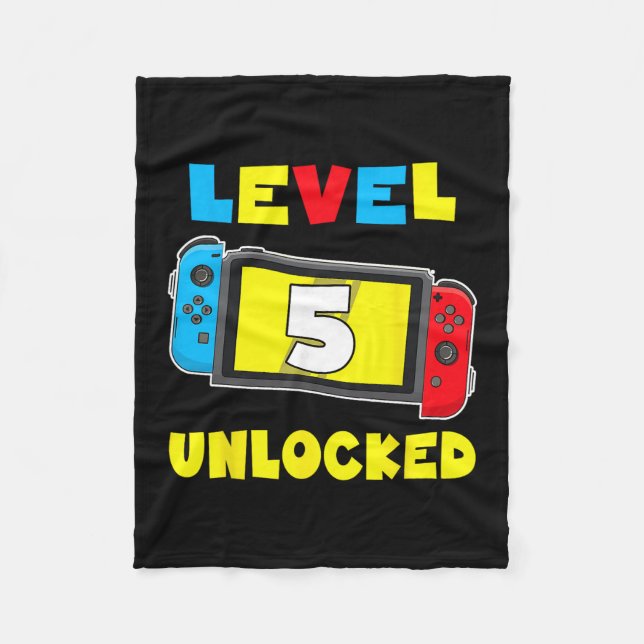 Level 5 Unlocked 5th Birthday Shirt Video Game 5 Y Fleece Blanket (Front)