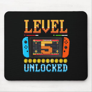 Level 5 Unlocked 5th Birthday Shirt Video Game 5 Y Mouse Mat