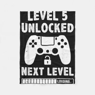 Level 5 unlocked 5th birthday video game retro fleece blanket