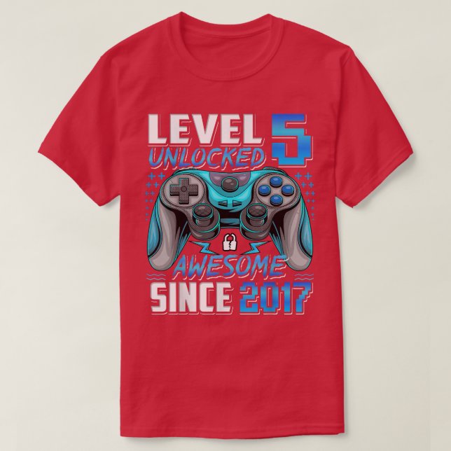 Level 5 Unlocked Awesome Since 2017 5th Birthday G T-Shirt (Design Front)