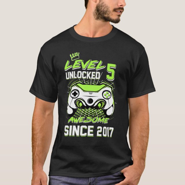 Level 5 Unlocked Awesome Since 2017 5th Birthday G T-Shirt (Front)