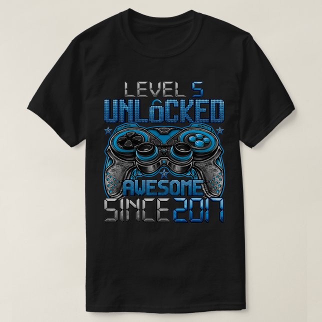 Level 5 Unlocked Awesome Since 2017 5th Birthday G T-Shirt (Design Front)