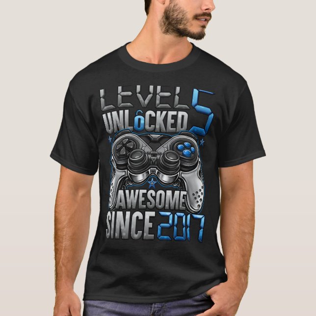 Level 5 Unlocked Awesome Since 2017 5th Birthday   T-Shirt (Front)