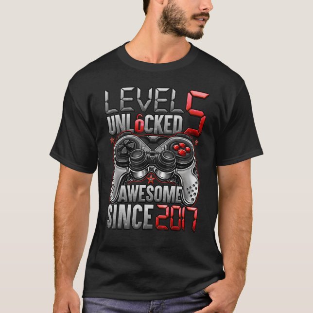 Level 5 Unlocked Awesome Since 2017 5th Birthday   T-Shirt (Front)