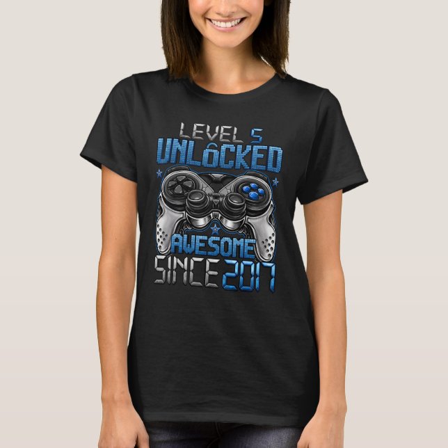 Level 5 Unlocked Awesome Since 2017 5th Birthday   T-Shirt (Front)