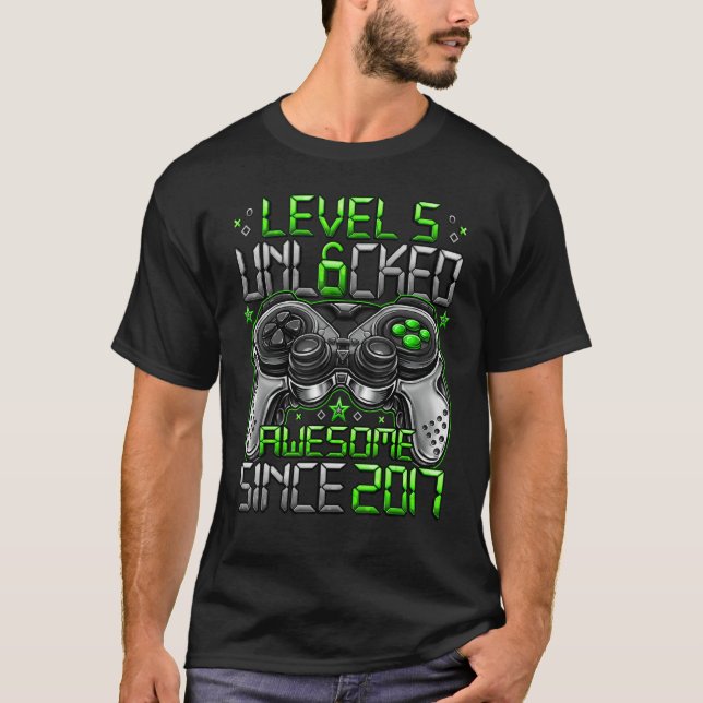 Level 5 Unlocked Awesome Since 2017 5th Birthday   T-Shirt (Front)