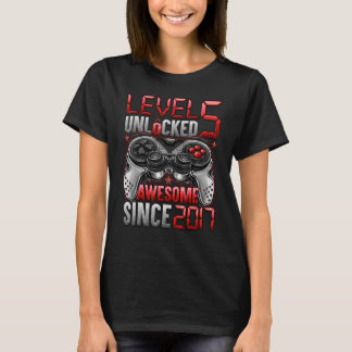 Level 5 Unlocked Awesome Since 2017 5th Birthday   T-Shirt