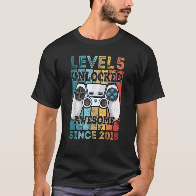 Level 5 Unlocked Awesome Since 2018 5th Birthday G T-Shirt (Front)