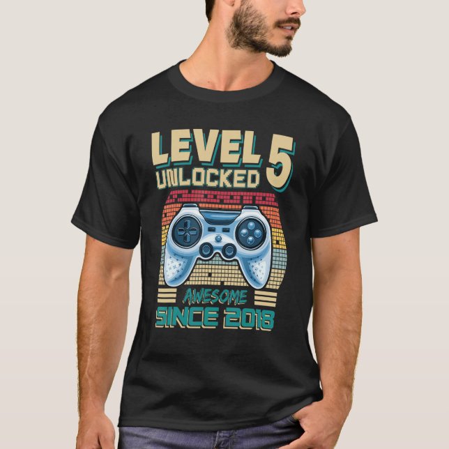 Level 5 Unlocked Awesome Since 2018 5th Birthday G T-Shirt (Front)