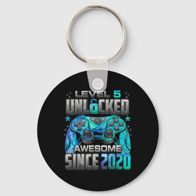 Level 5 Unlocked Awesome Since 5th Birthday Gaming Key Ring (Front)