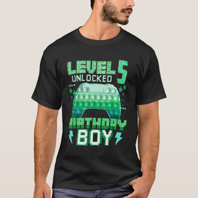 Level 5 Unlocked Birthday Boy Pop It Gamepad Gamer T-Shirt (Front)