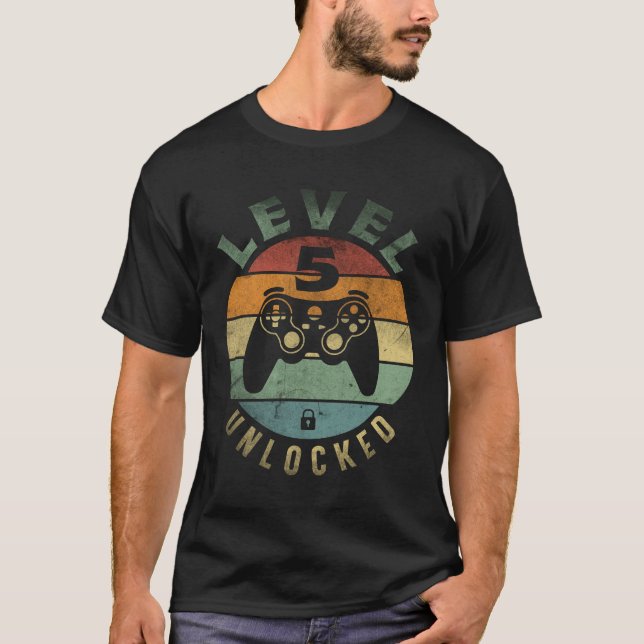 Level 5 Unlocked Funny Video Gamer 5th Birthday T-Shirt (Front)