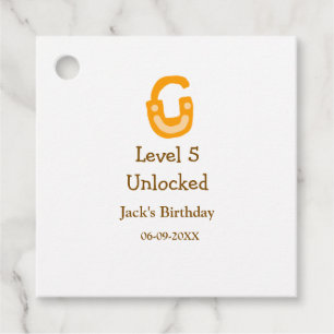 Level 5 unlocked lock orange brown happy birthday favour tags