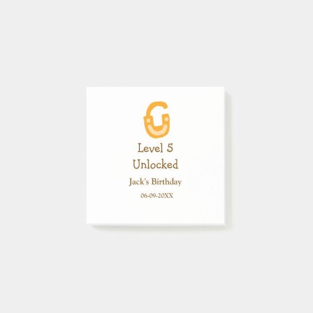 Level 5 unlocked lock orange brown happy birthday  post-it notes (Front)