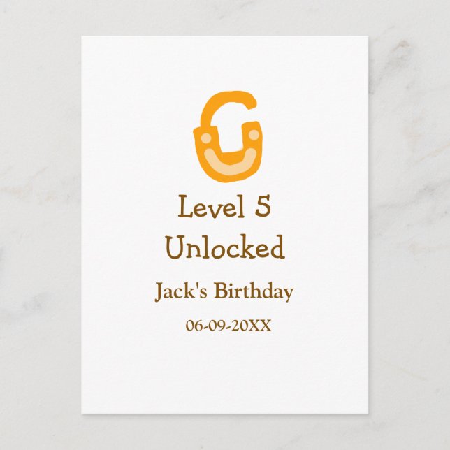 Level 5 unlocked lock orange brown happy birthday  postcard (Front)