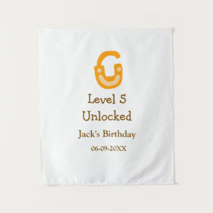 Level 5 unlocked lock orange brown happy birthday  tapestry