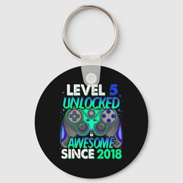 Level 5 Unlocked Video Game 5 Years Old Boy 5th Bi Key Ring (Front)