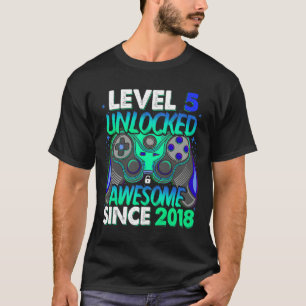 Level 5 Unlocked Video Game 5 Years Old Boy 5th Bi T-Shirt